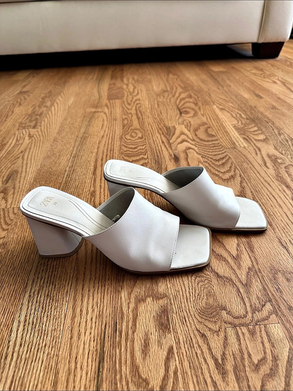 Zara Square Toe Heeled Mules in White EU 39